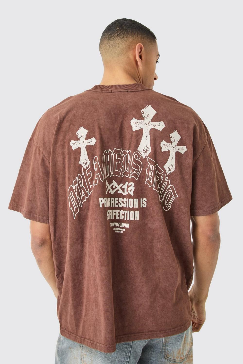 Oversized Acid Wash Cross Graphic T-shirt