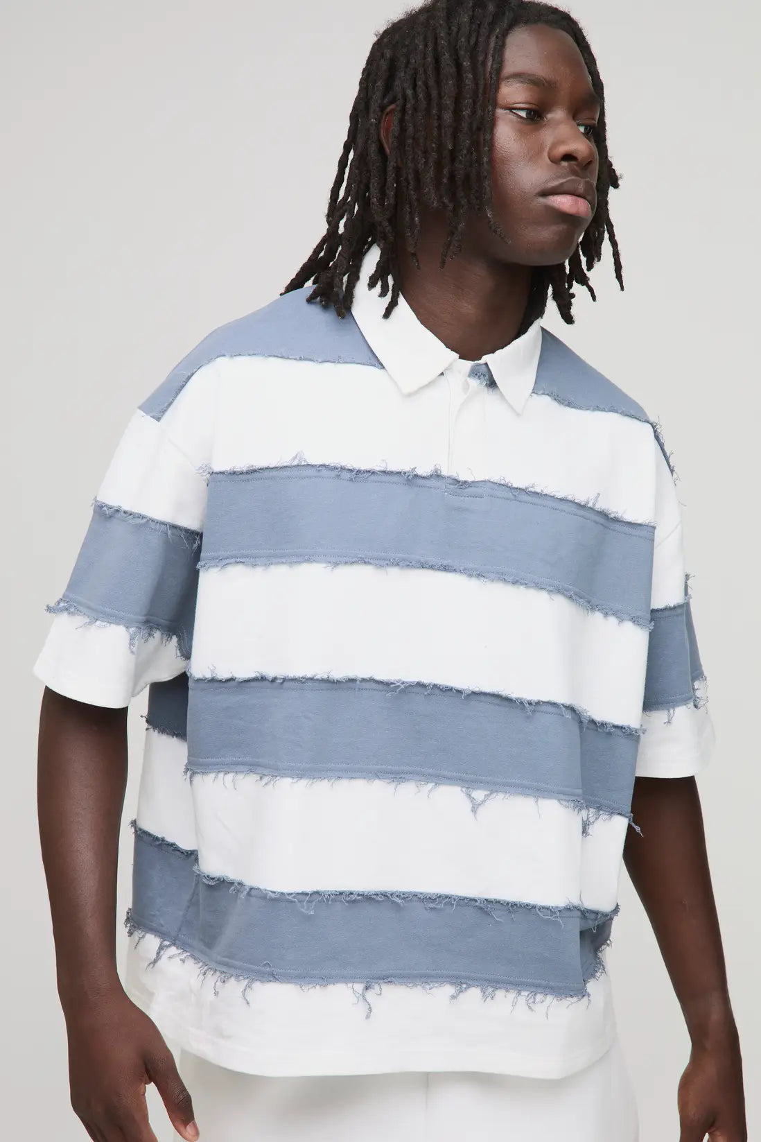 Oversized Boxy Distressed Short Sleeve Rugby Polo