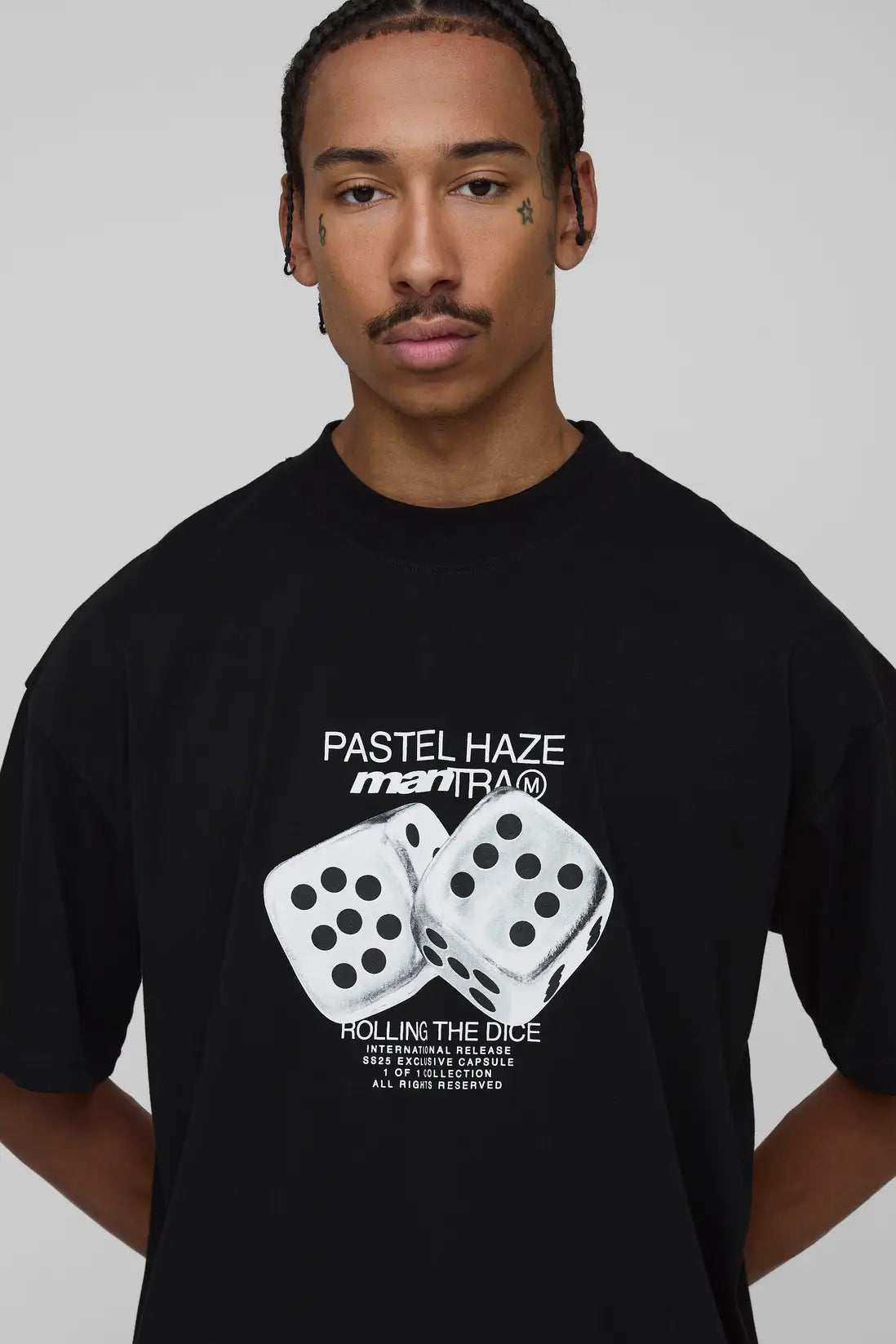 Oversized Boxy Extended Neck Dice Graphic T-Shirt