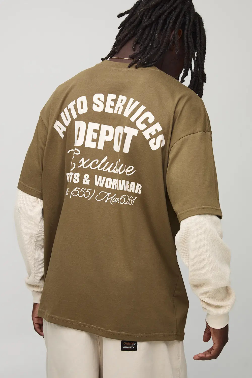 Oversized Faux Layer Waffle Long Sleeve T-Shirt