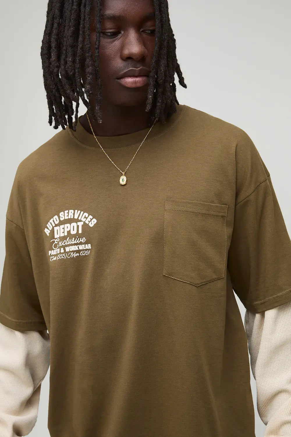 Oversized Faux Layer Waffle Long Sleeve T-Shirt