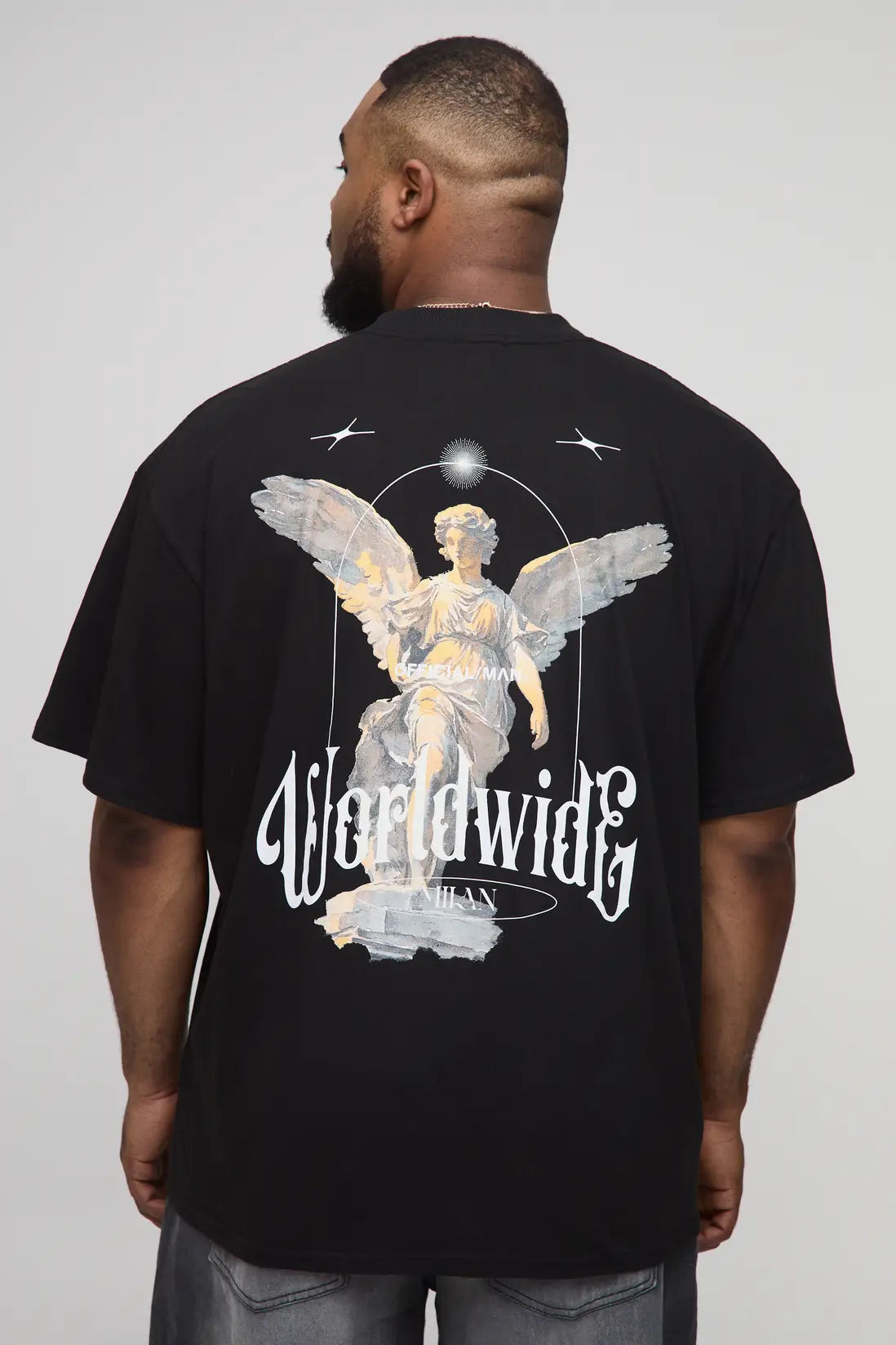 Oversized Extended Neck Renaissance Worldwide Print T-Shirt