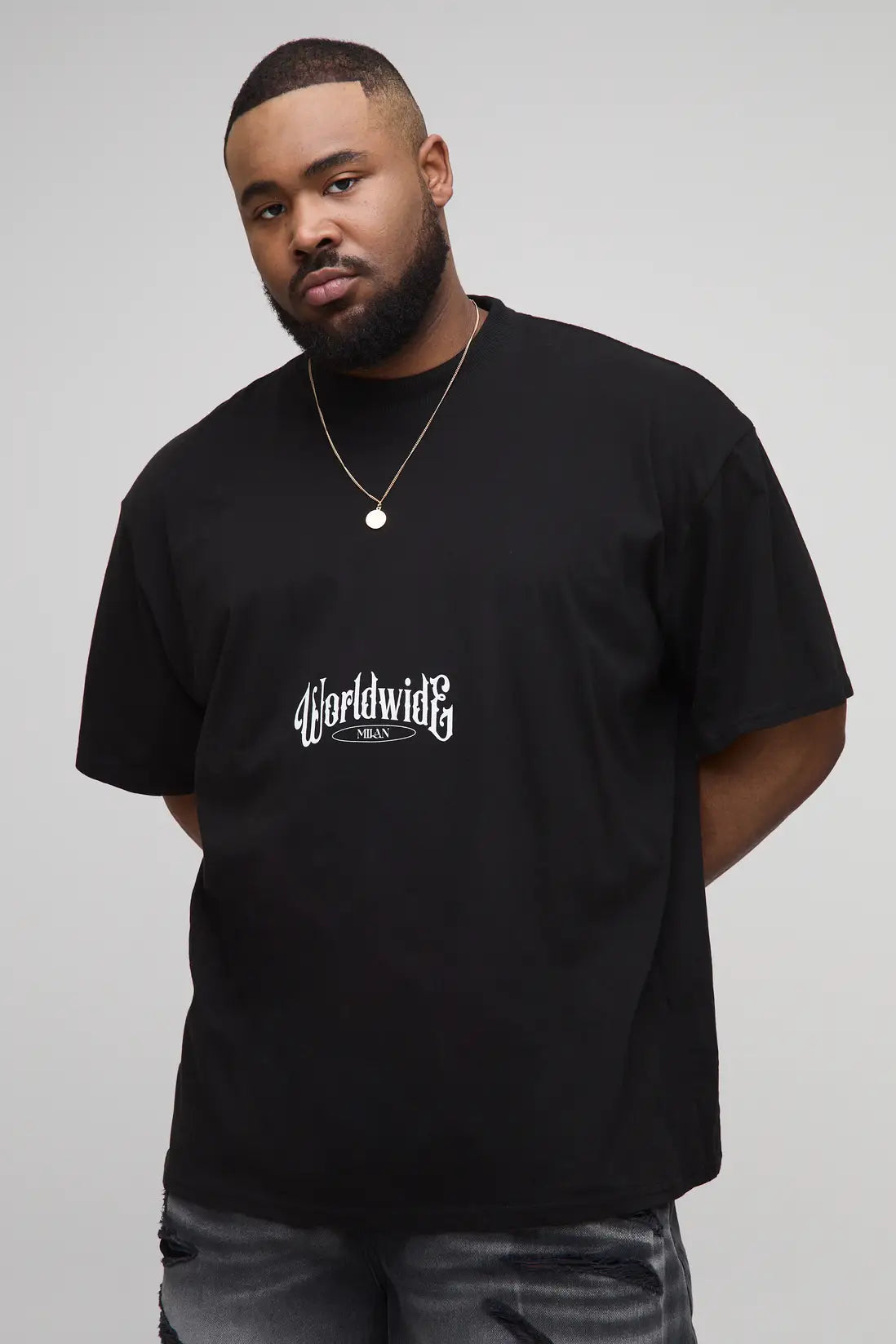 Oversized Extended Neck Renaissance Worldwide Print T-Shirt