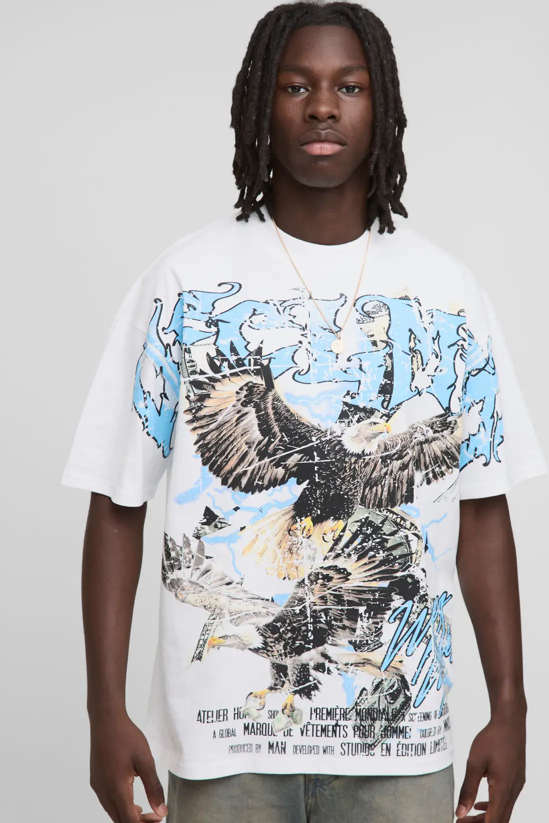 Oversized Extended Neck Ofcl MAN Eagle Over The Seam Printed T-Shirt