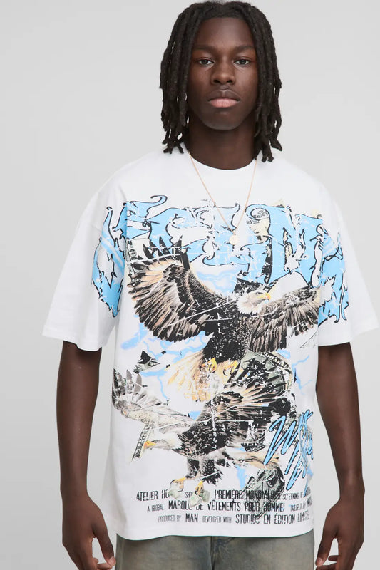 Oversized Extended Neck Ofcl MAN Eagle Over The Seam Printed T-Shirt