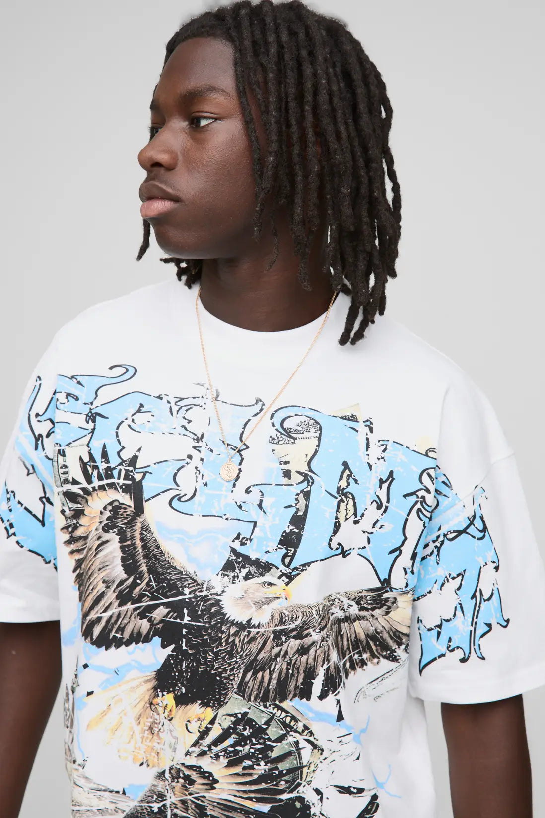 Oversized Extended Neck Ofcl MAN Eagle Over The Seam Printed T-Shirt
