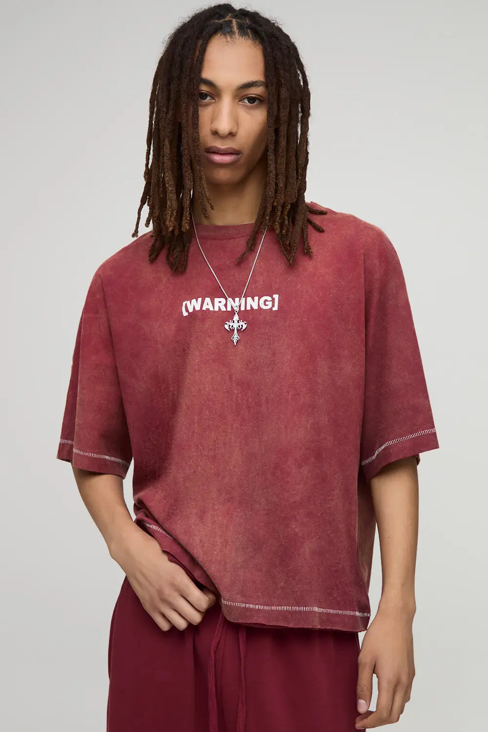 Oversized Distressed Washed T-Shirt Burgundy