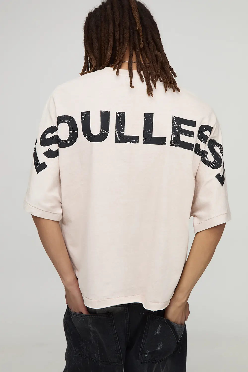 Oversized Distressed Washed T-Shirt Ecru