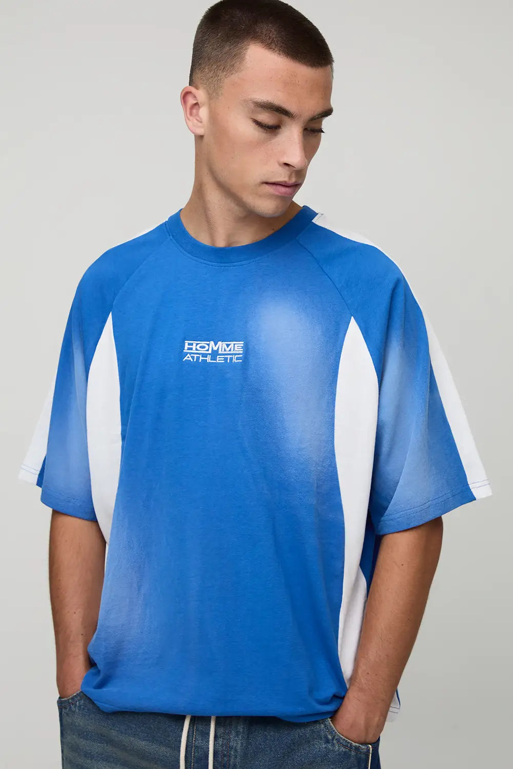 Oversized Boxy Man Washed Panelled T-Shirt