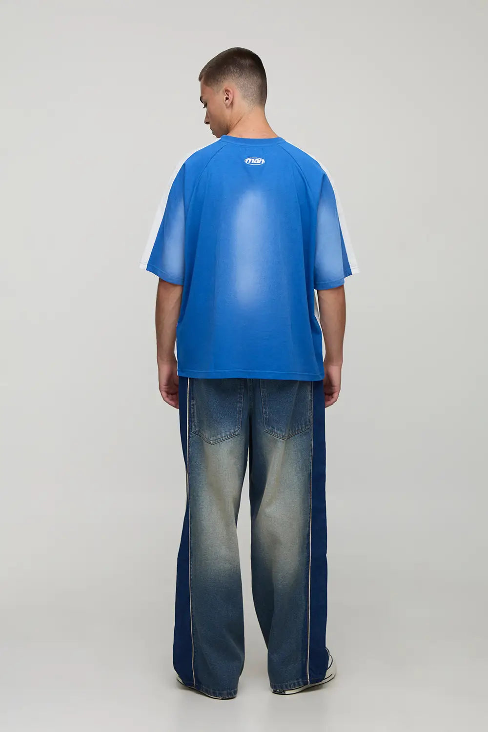 Oversized Boxy Man Washed Panelled T-Shirt