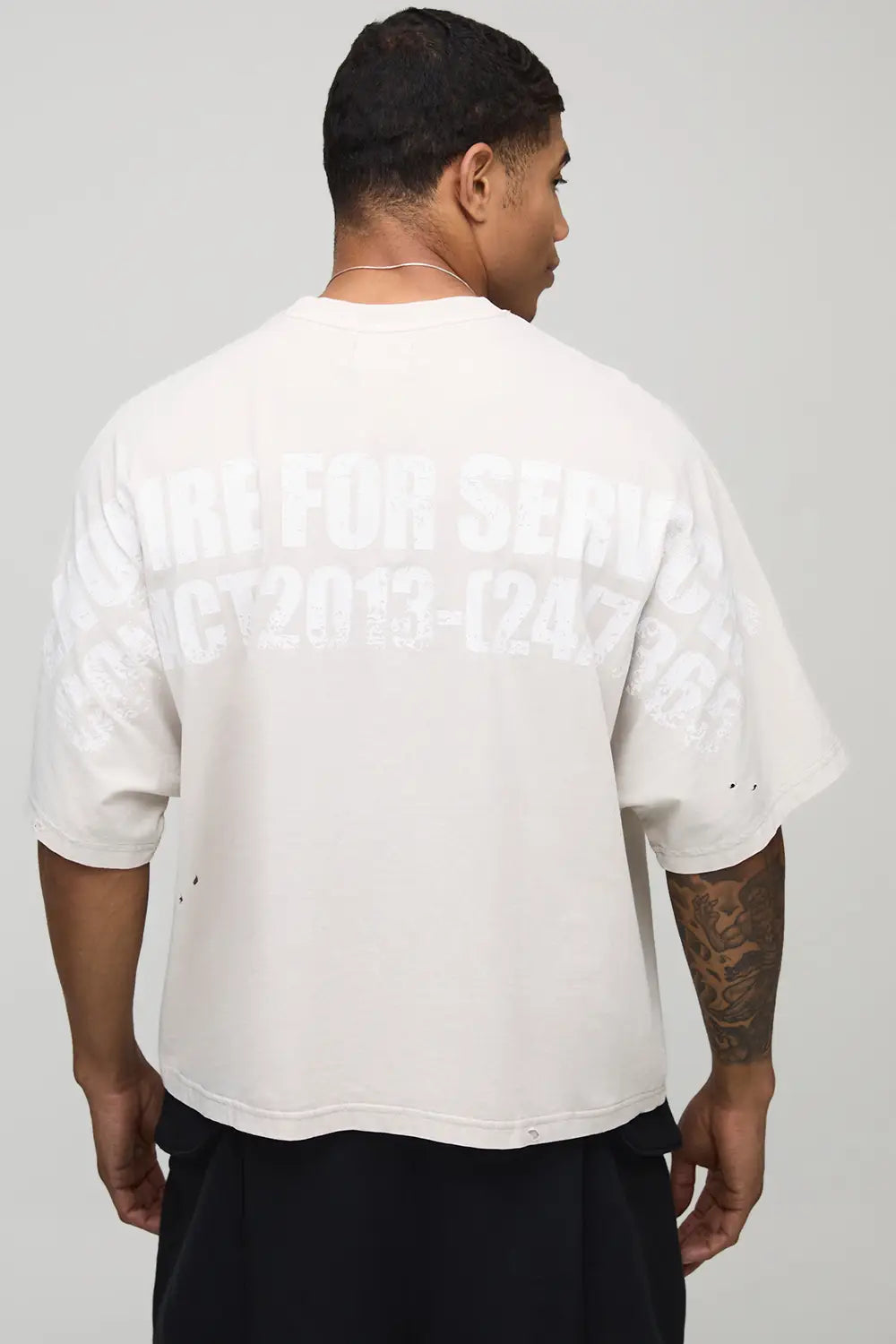 Oversized Boxy Batwing Heavyweight Washed Distressed Slogan Pocket T-Shirt