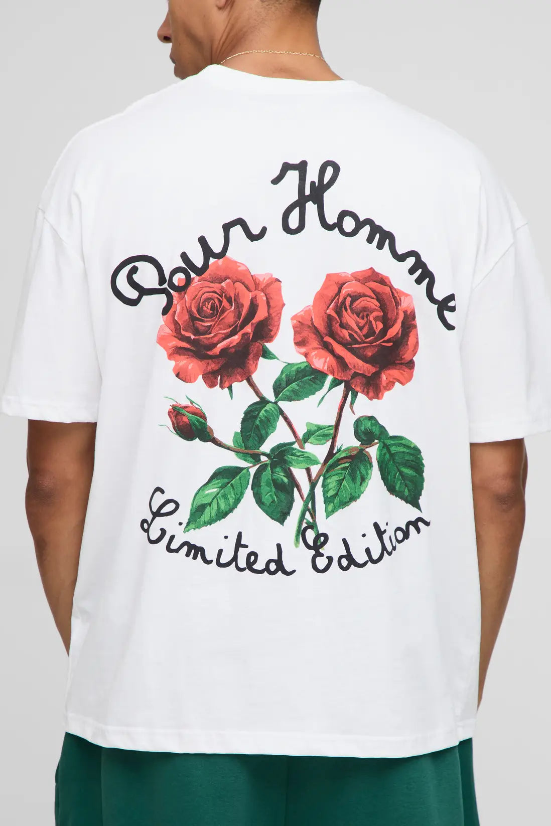 White Oversized Limited Edition Embroidered Rose T-shirt