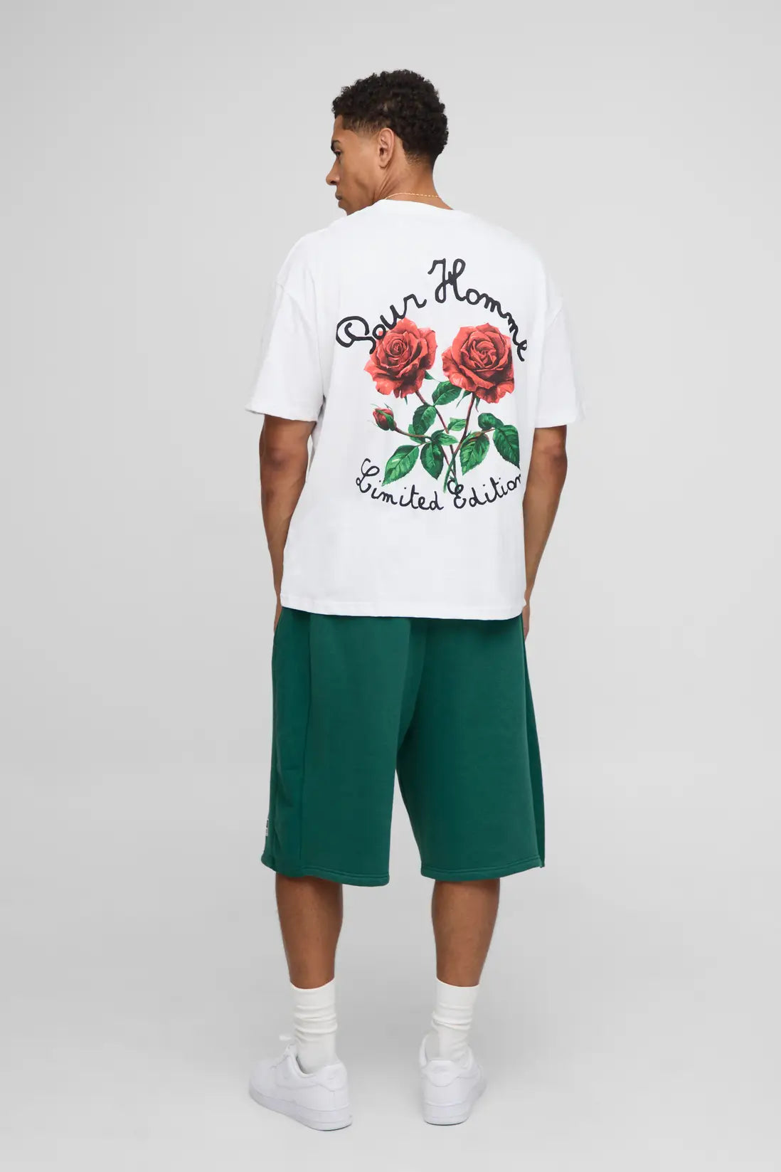 White Oversized Limited Edition Embroidered Rose T-shirt