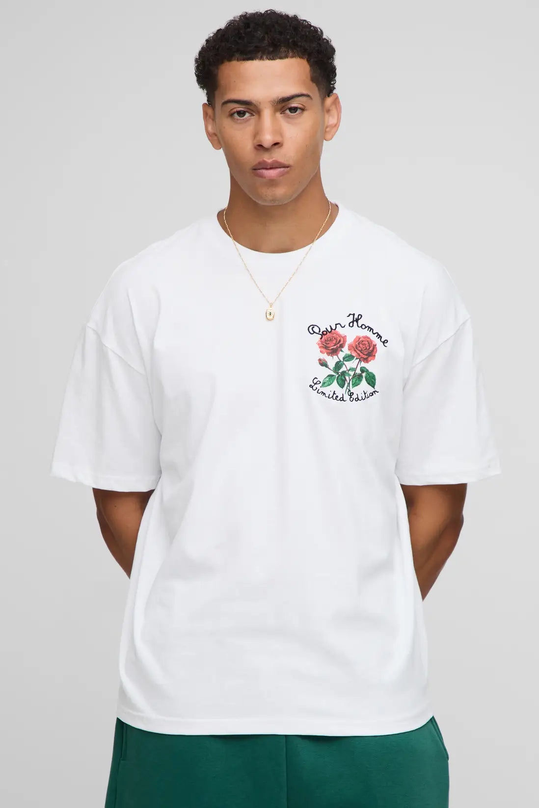 White Oversized Limited Edition Embroidered Rose T-shirt