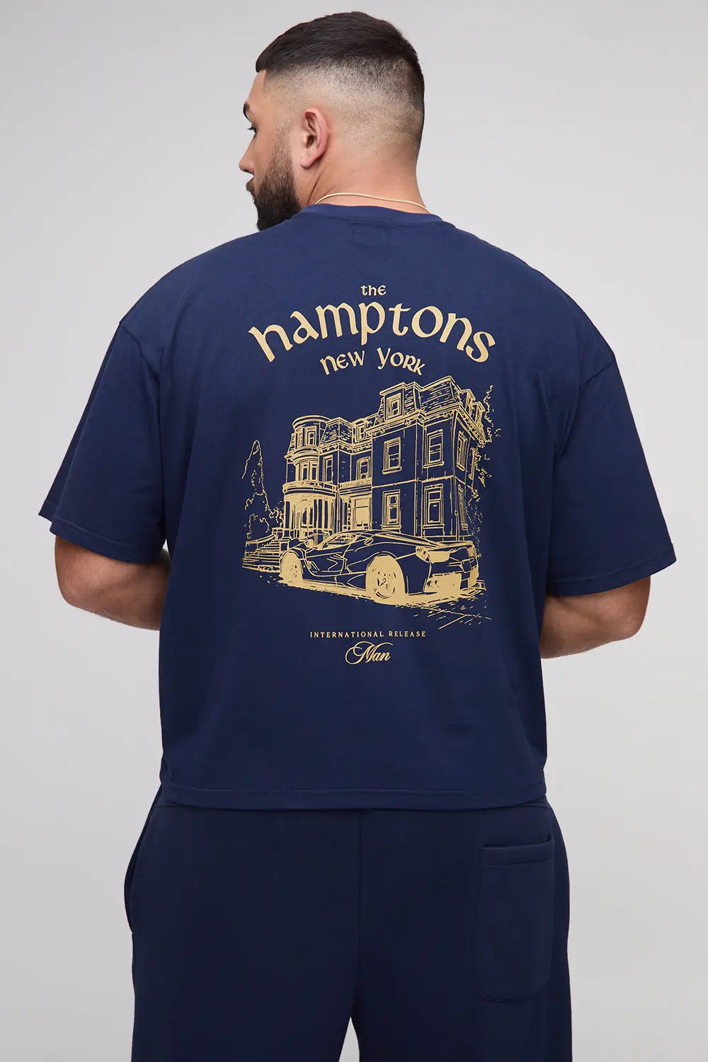 Oversized Boxy Man Script Hamptons Print T-Shirt