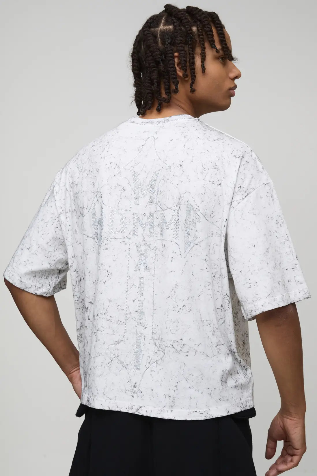 Oversized Cropped Boxy Washed Cross Homme Diamante T-Shirt