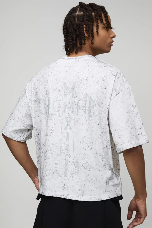Oversized Cropped Boxy Washed Cross Homme Diamante T-Shirt
