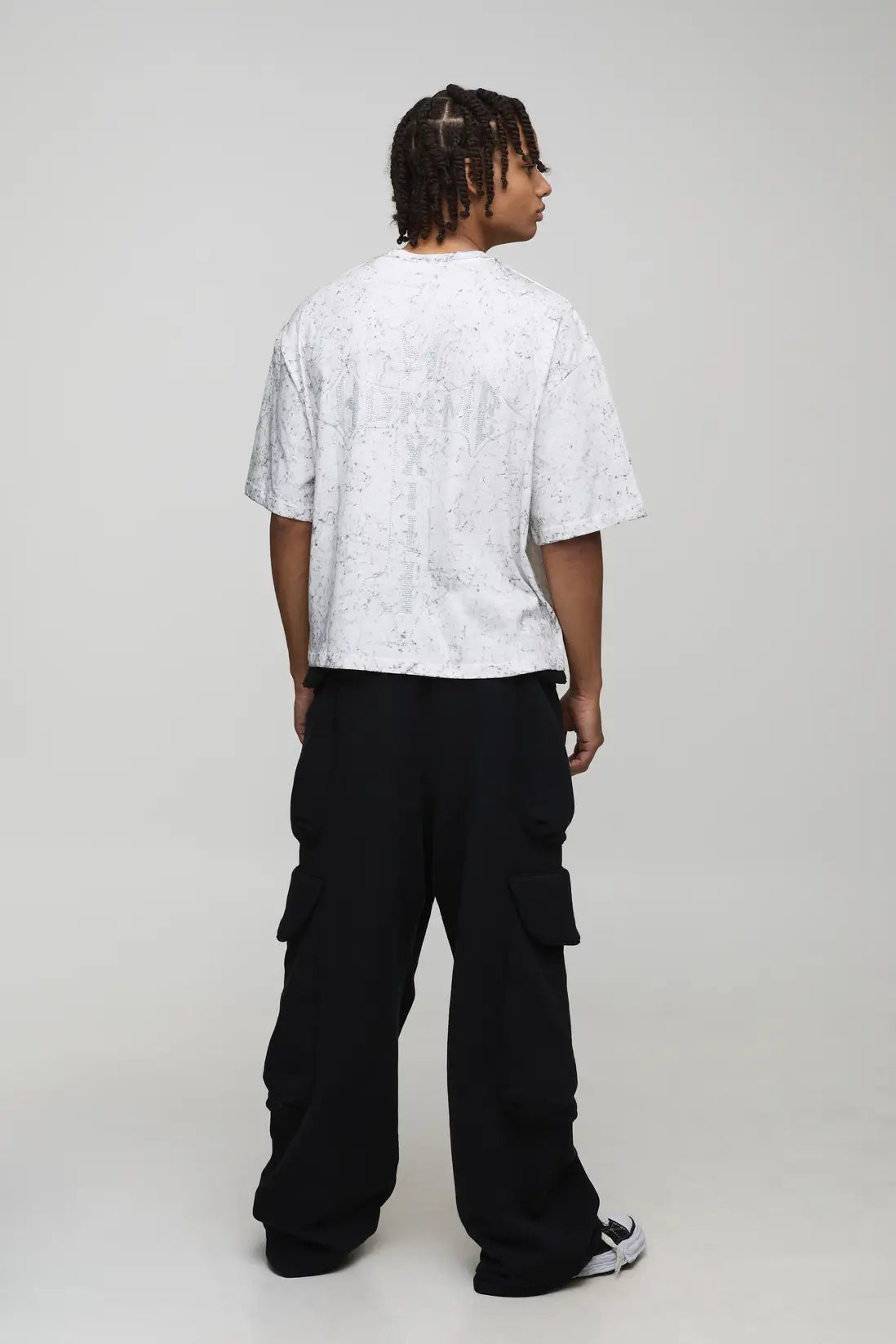 Oversized Cropped Boxy Washed Cross Homme Diamante T-Shirt
