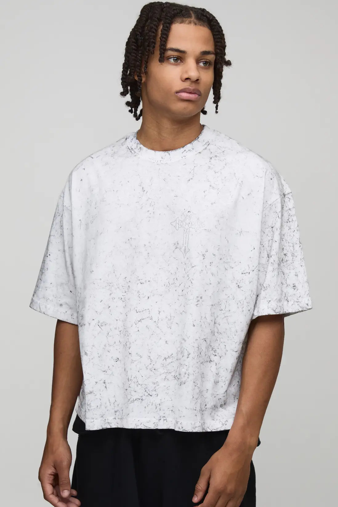 Oversized Cropped Boxy Washed Cross Homme Diamante T-Shirt