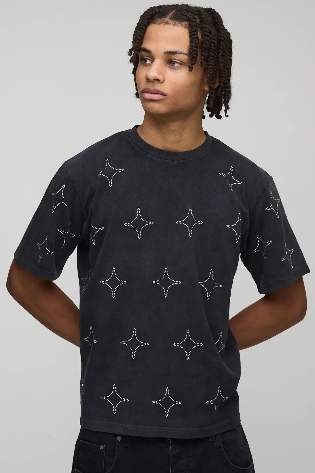 Boxy Washed All Over Rhinestone T-Shirt