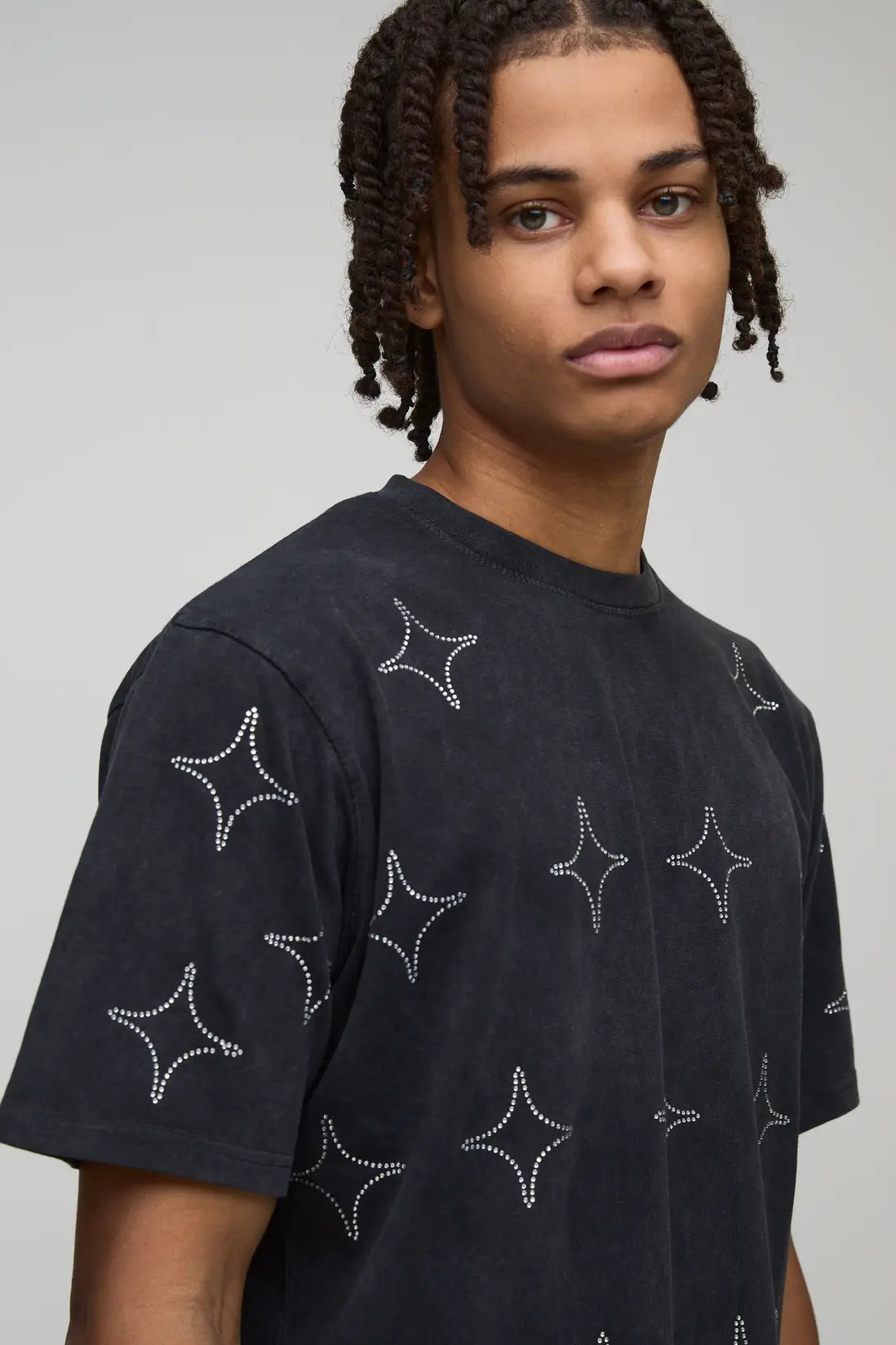 Boxy Washed All Over Rhinestone T-Shirt