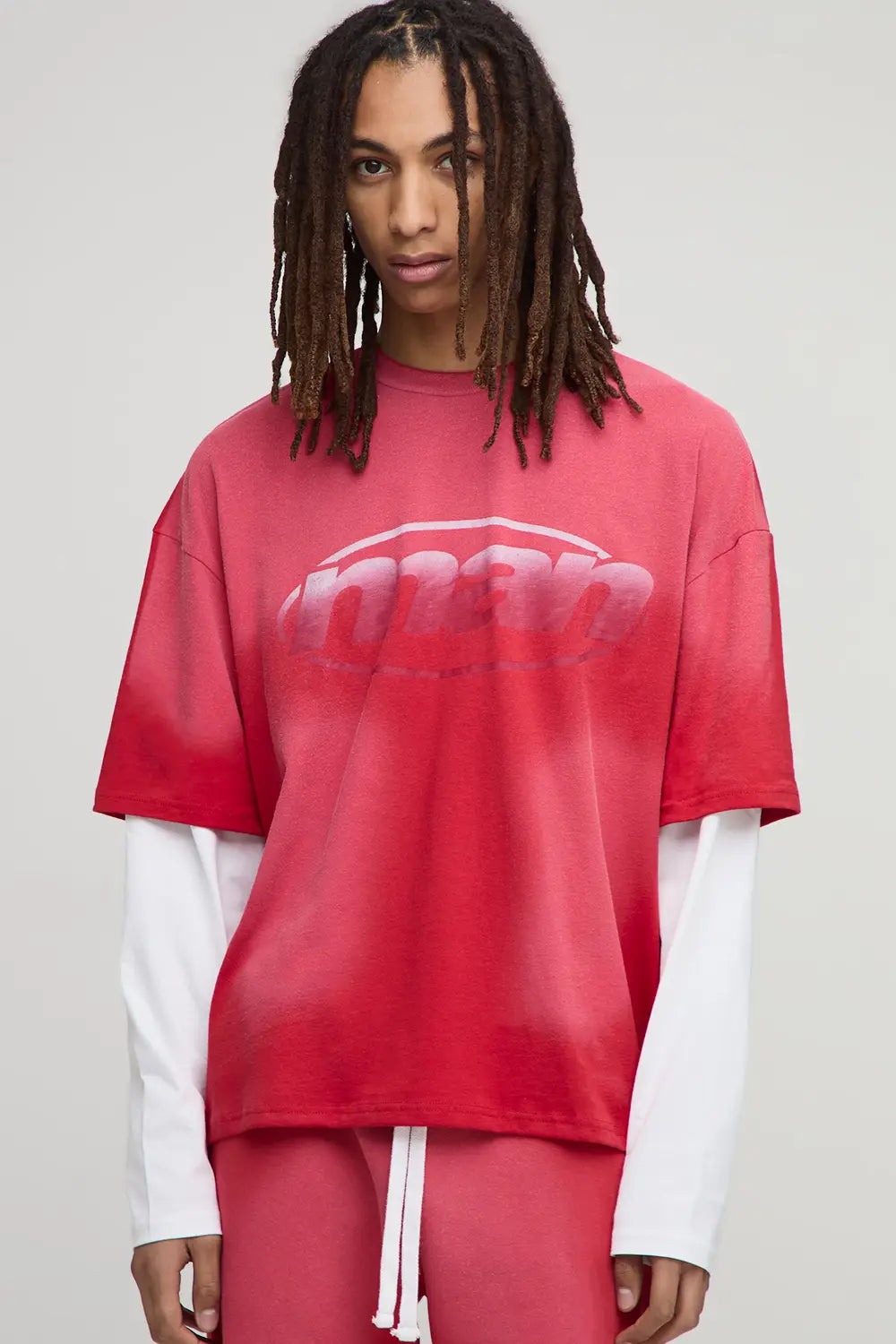 Oversized Washed Faux Layer Printed T-Shirt
