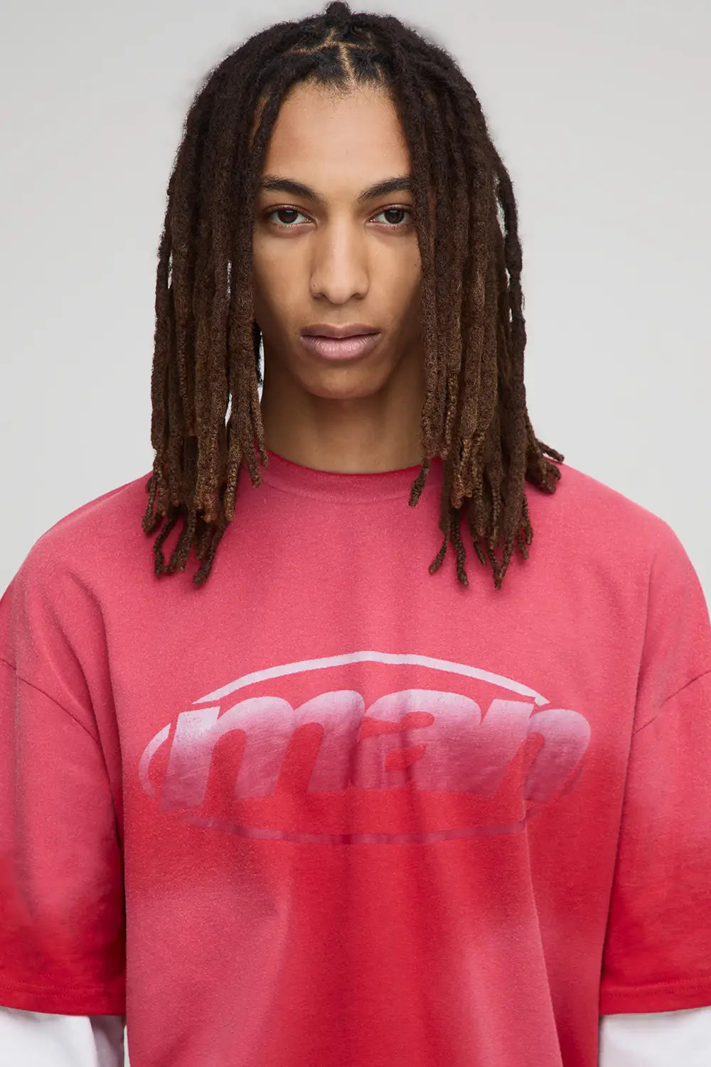 Oversized Washed Faux Layer Printed T-Shirt