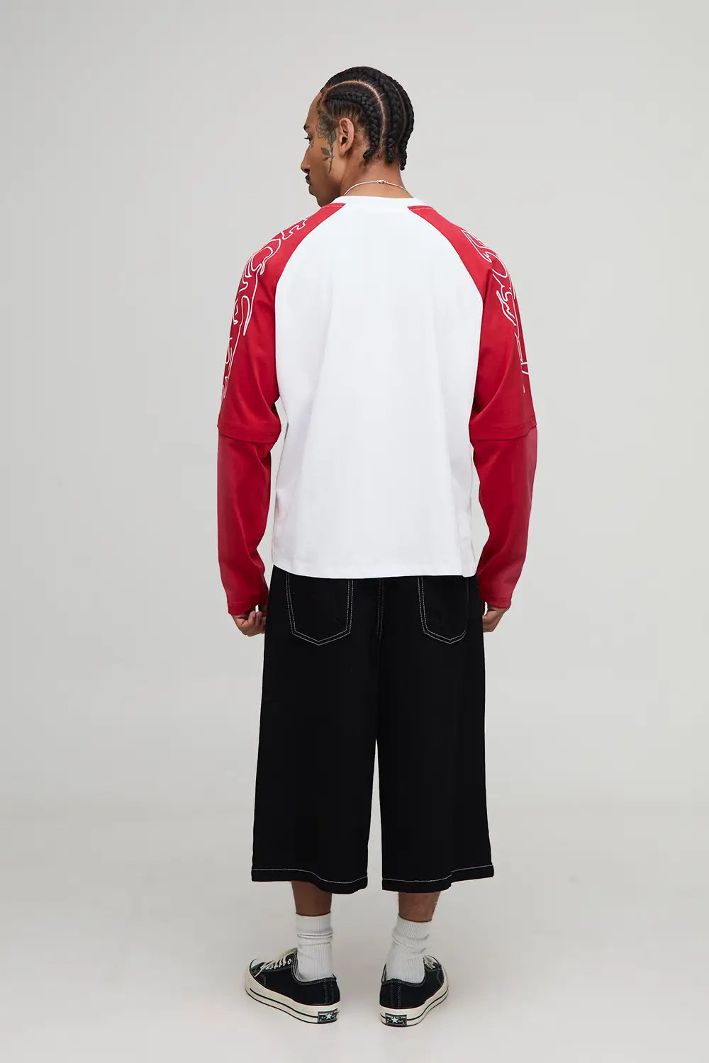 Oversized Boxy Raglan Faux Layer Graphic Washed T-Shirt