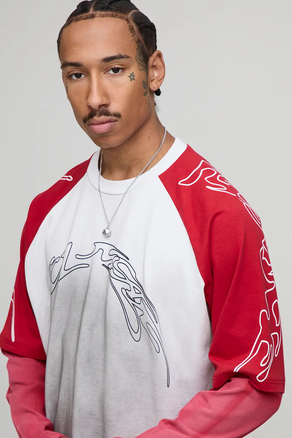 Oversized Boxy Raglan Faux Layer Graphic Washed T-Shirt