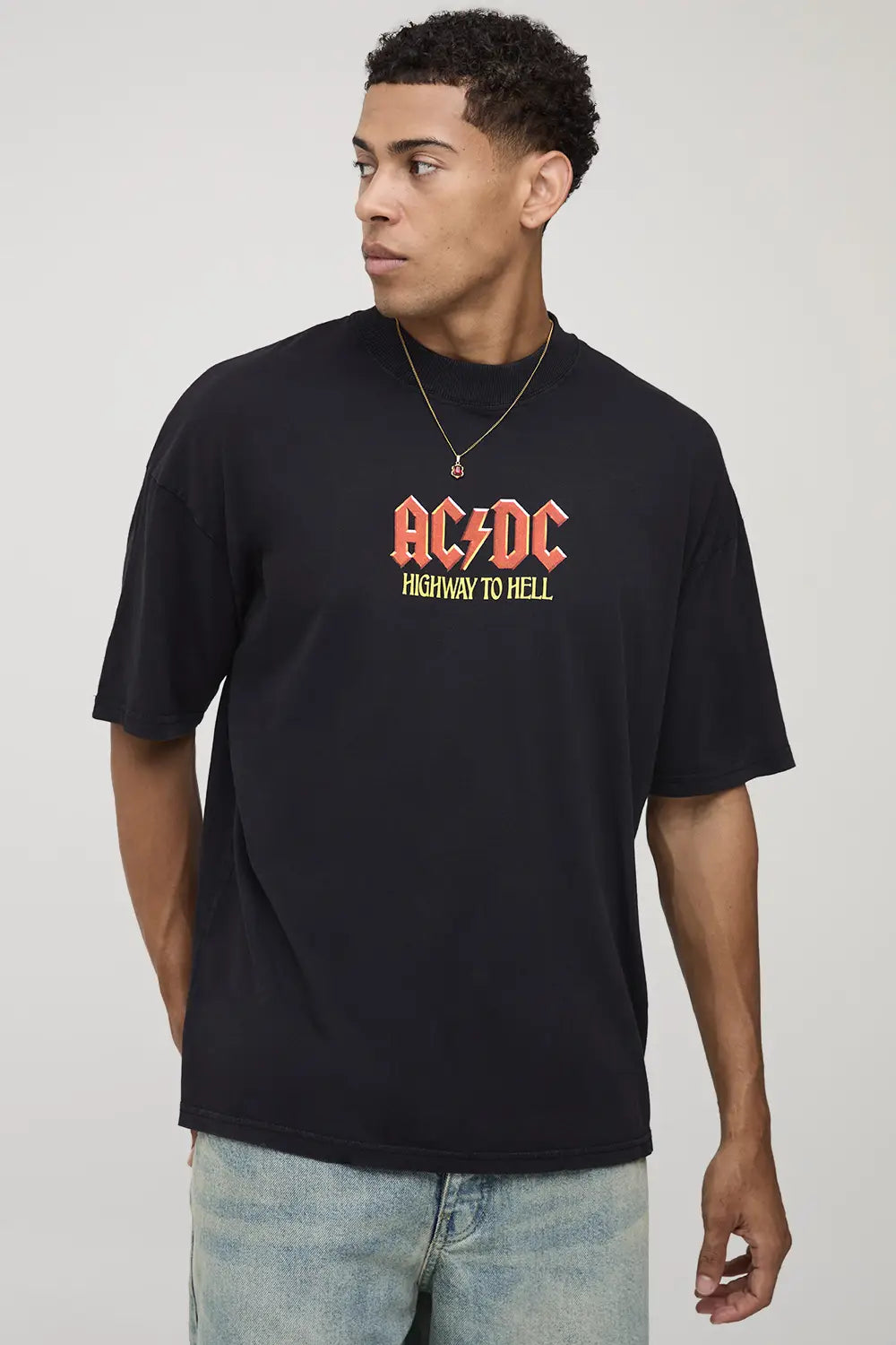 Black Oversized AC/DC License Printed T-Shirt