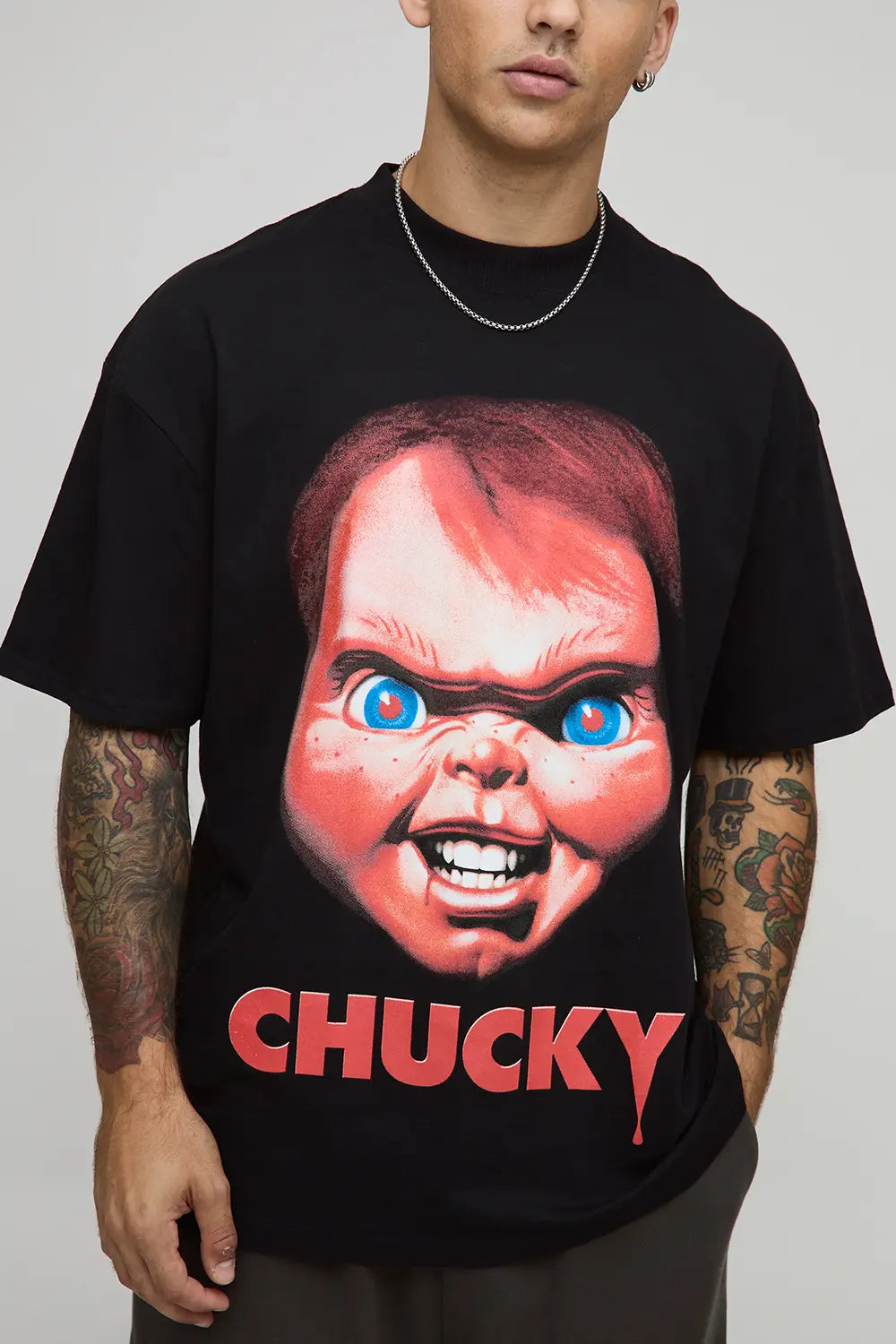 Oversized Extended Neck Child's Play Chucky License Printed T-Shirt