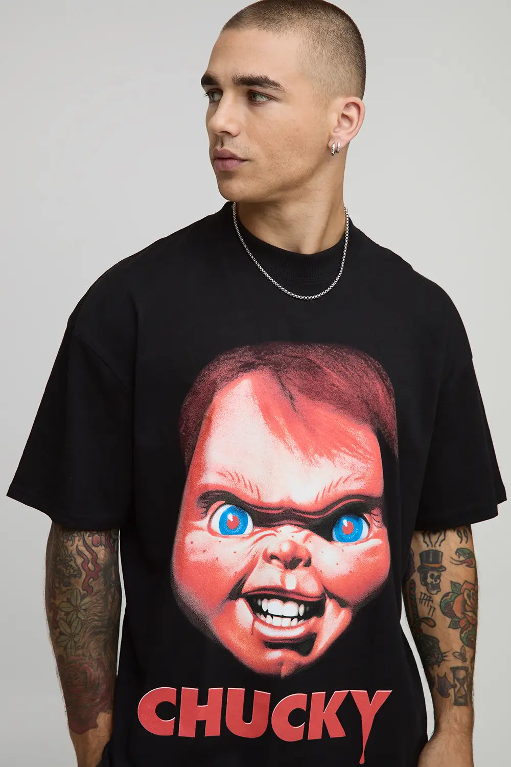 Oversized Extended Neck Child's Play Chucky License Printed T-Shirt