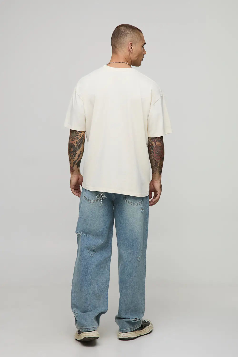 Oversized Cross Rhinestone Washed T-Shirt