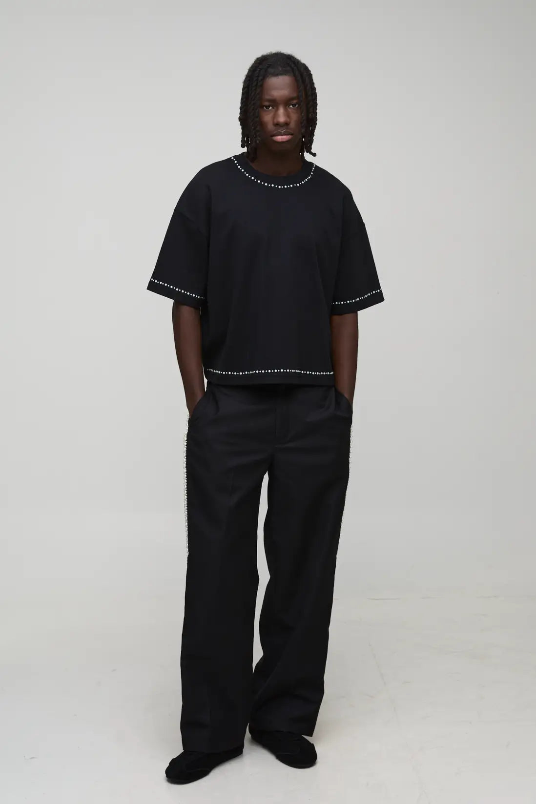 Oversized Shrunken Faux Pearl Embellished Heavyweight Interlock T-Shirt