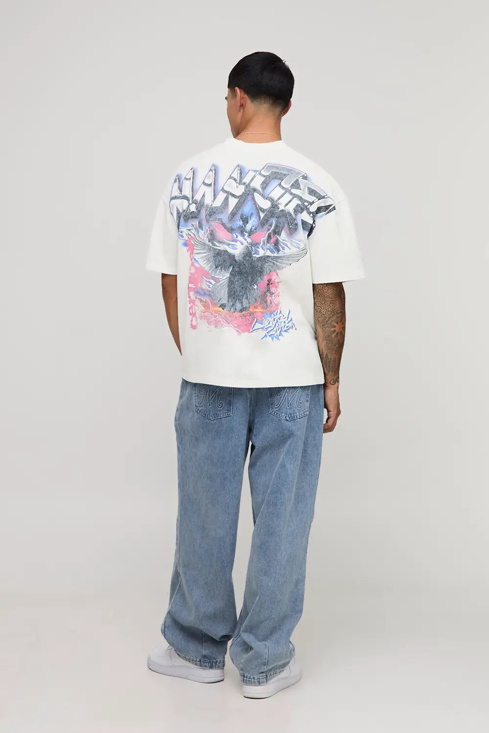 Oversized Extended Neck Eagle Over Seams Vintage Wash Heavyweight Premium Graphic T-Shirt