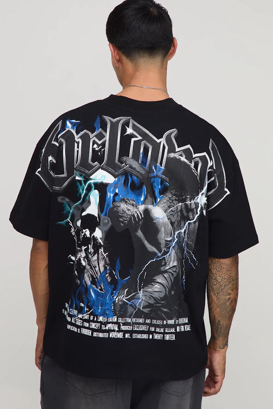 Oversized Extended Neck Worldwide Over Seams Vintage Wash Heavyweight Premium Graphic T-Shirt