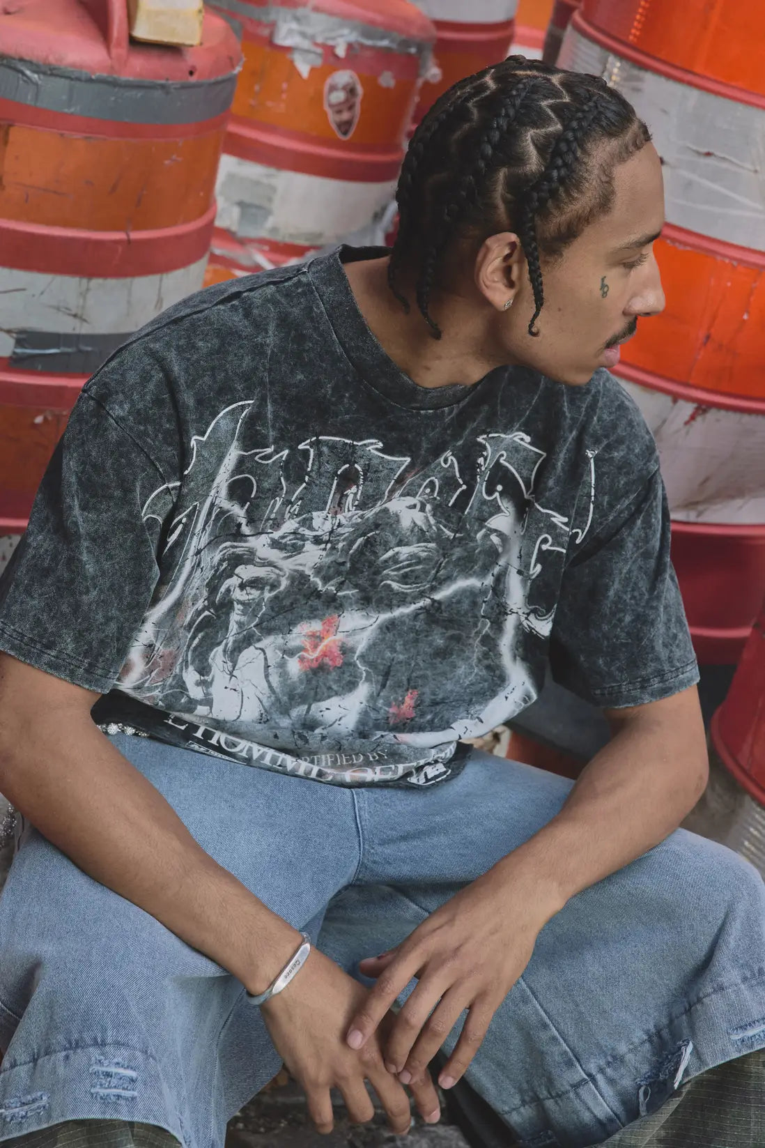 Oversized Extended Neck Man Ofcl Gothic Over Seams Heavyweight Premium Graphic T-Shirt