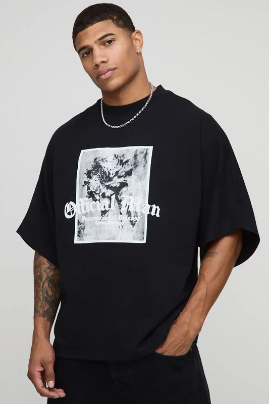 Oversized Batwing Official Floral Puff Print Applique T-Shirt