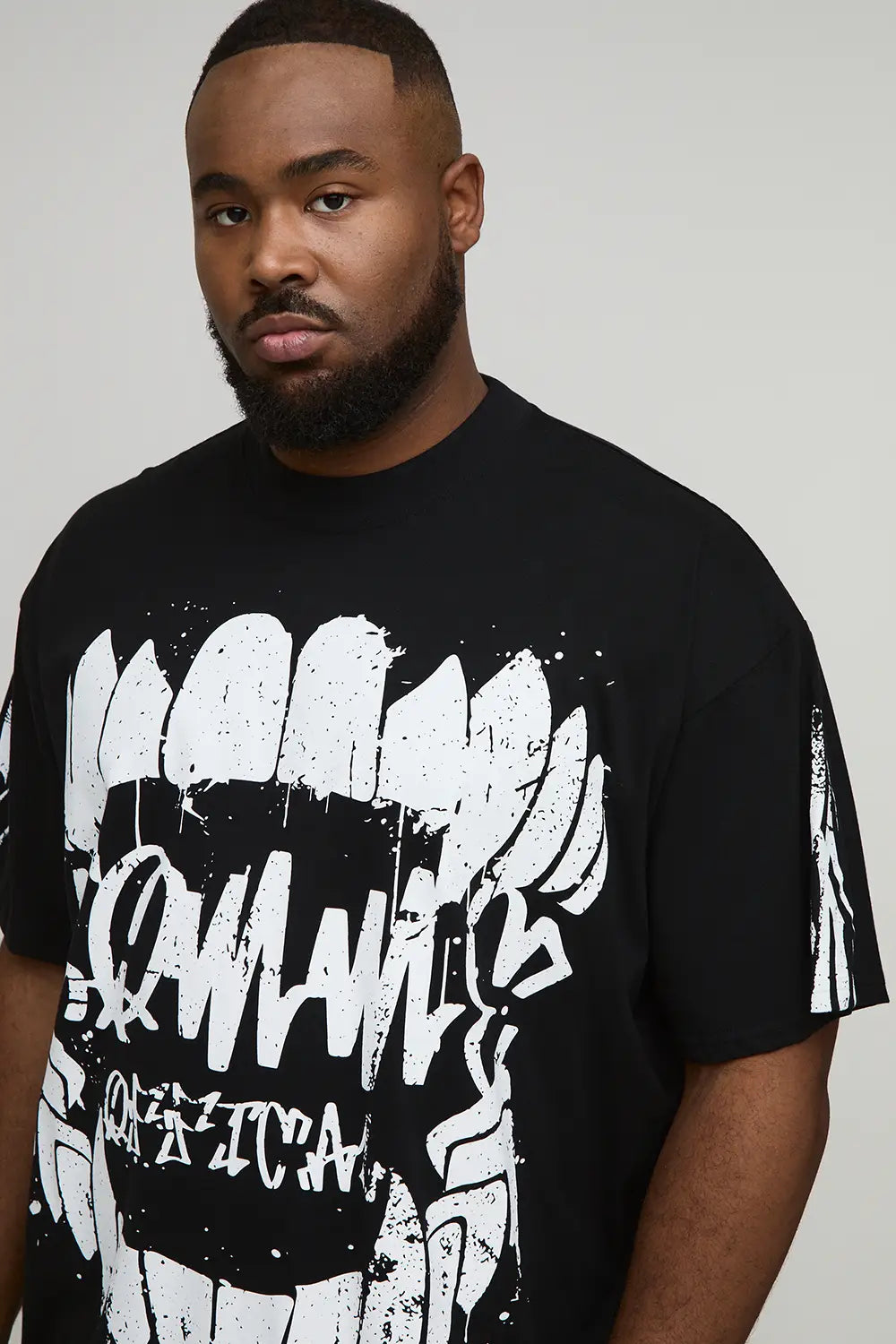 Oversized Extended Neck Graffiti Print T-Shirt