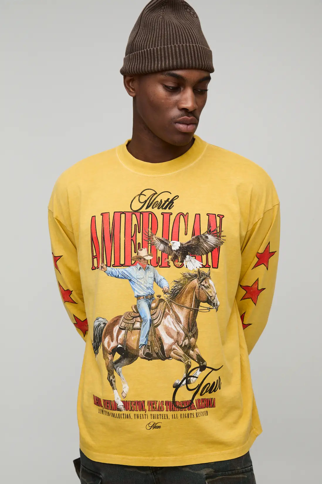 Oversized Western Star Long Sleeve Washed Graphic T-Shirt