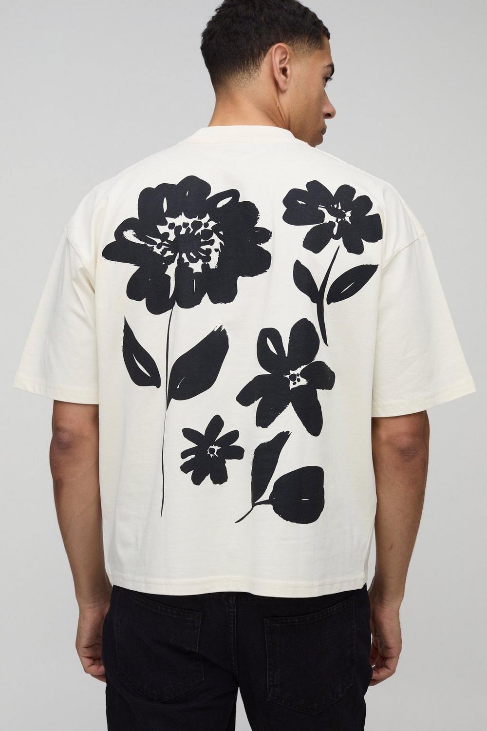 Oversized Boxy Extended Neck Floral Print T-Shirt
