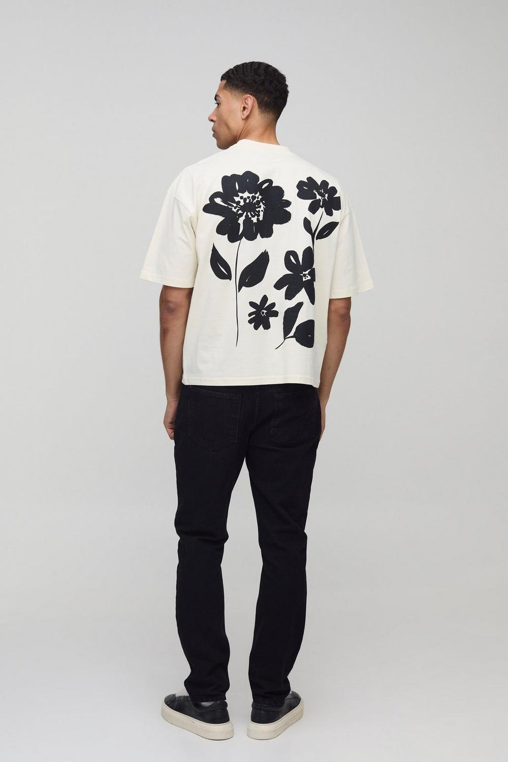 Oversized Boxy Extended Neck Floral Print T-Shirt
