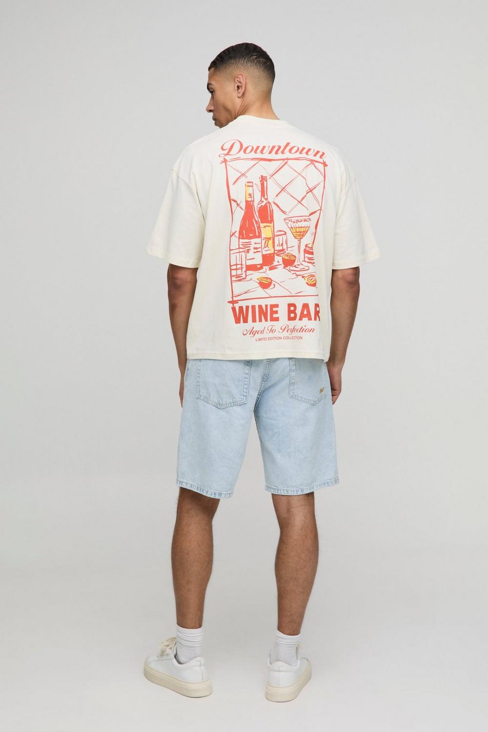 Oversized Boxy Extended Neck Wine Bar Graphic T-Shirt