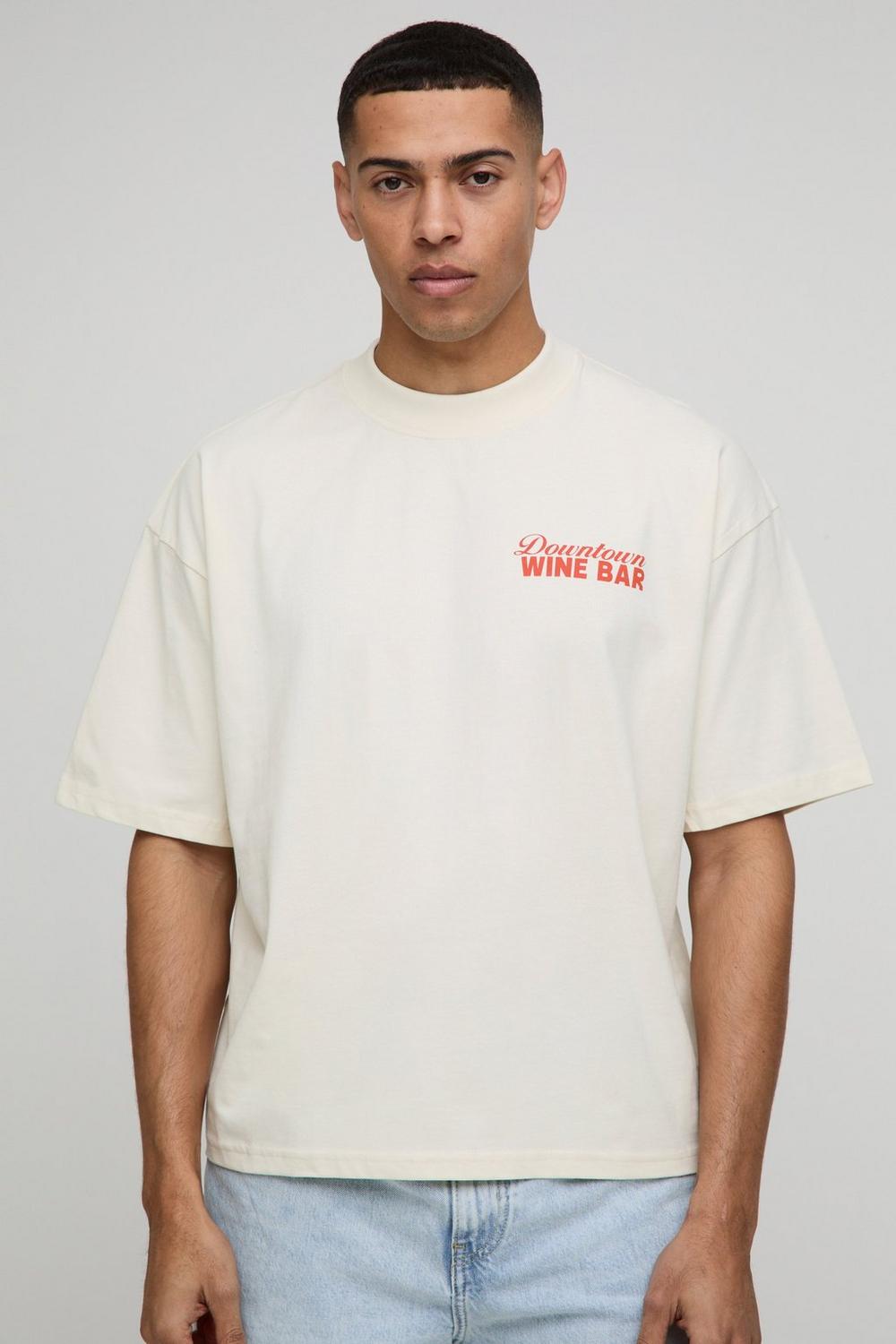 Oversized Boxy Extended Neck Wine Bar Graphic T-Shirt