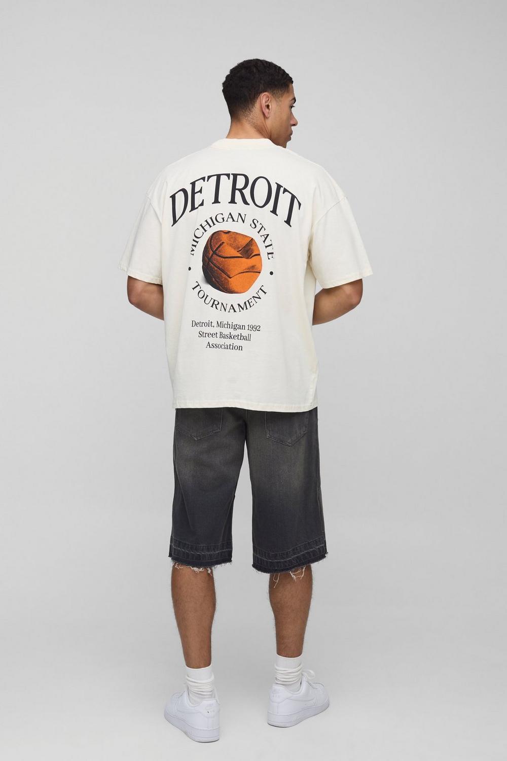 Oversized Detroit Basketball Print T-Shirt