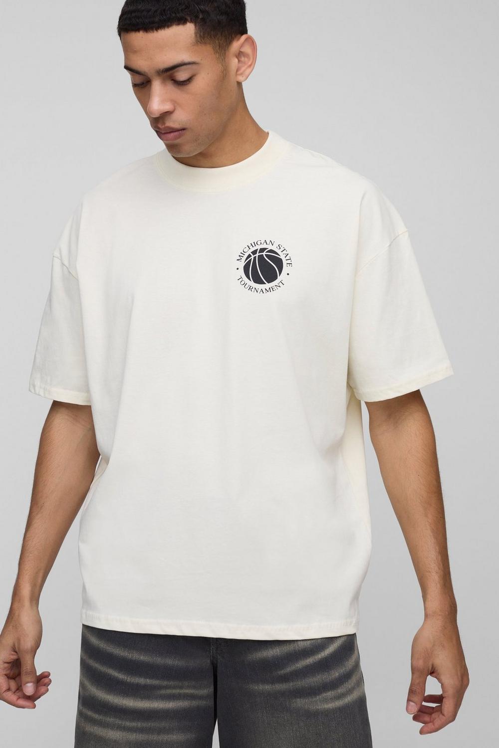 Oversized Detroit Basketball Print T-Shirt