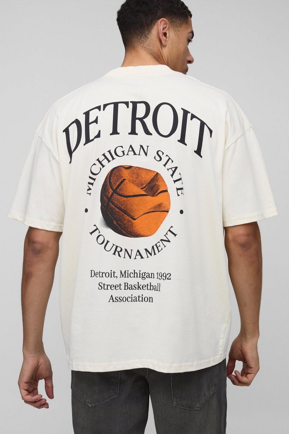 Oversized Detroit Basketball Print T-Shirt
