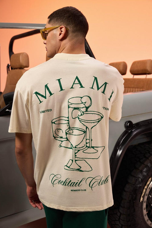 Oversized Extended Neck Miami Cocktail Club T-shirt