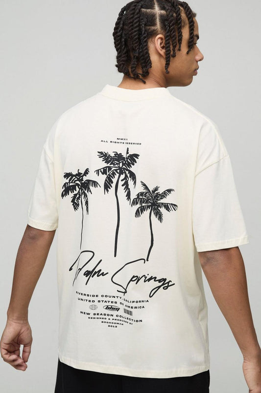 Oversized Extended Neck Palm Springs Graphic T-Shirt