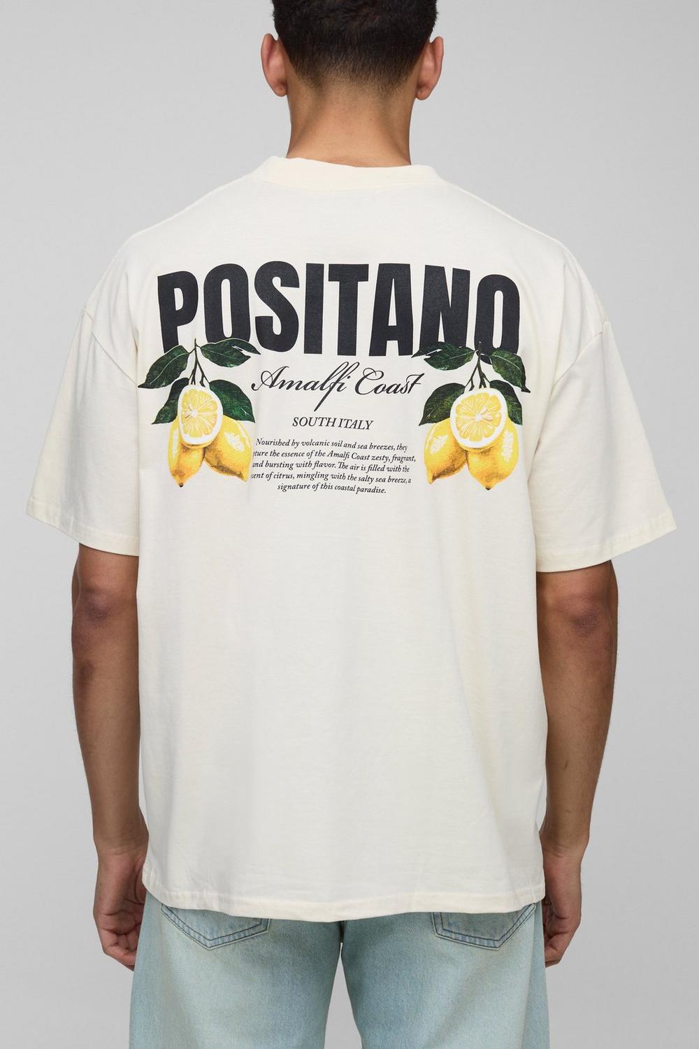 Oversized Extended Neck Positano Lemon Graphic T-Shirt
